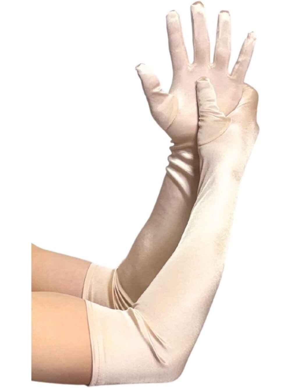 Women Champagne Stretchy 1920s Gatsby Elbow Length Long Opera Party Satin Gloves